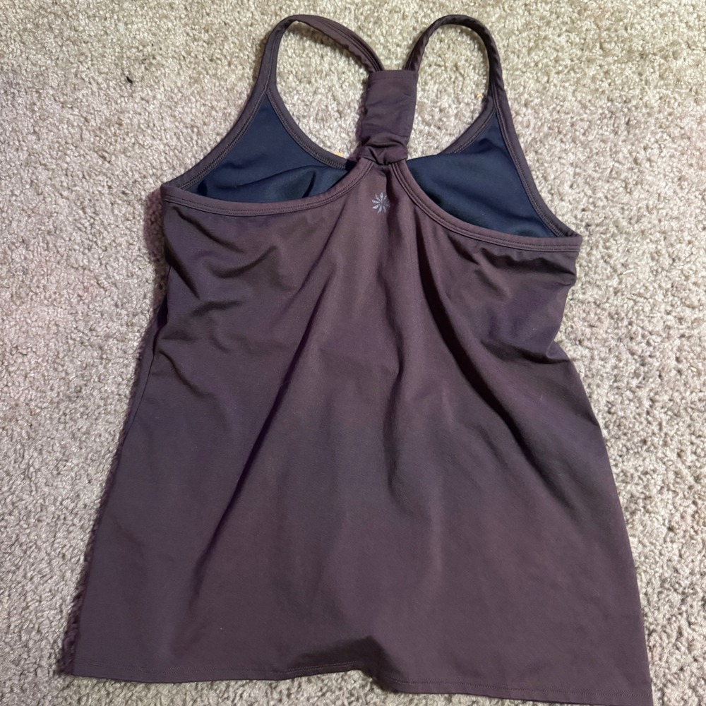 Athleta Brown Floral Tankini Swim Top Racerback Knot Detail Shelf Bra Small - Picture 4 of 4